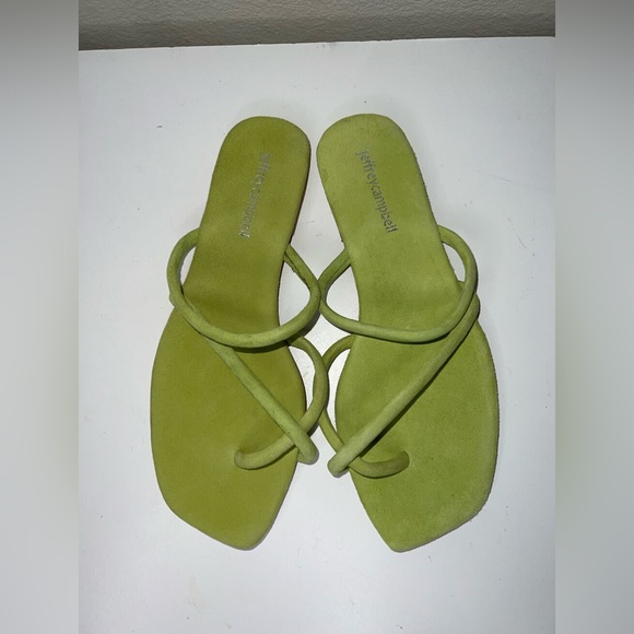 Jeffrey Campbell Rania Green Suede Slip On Strappy Flat Sandal Shoes Sz 7/38 - Picture 3 of 5